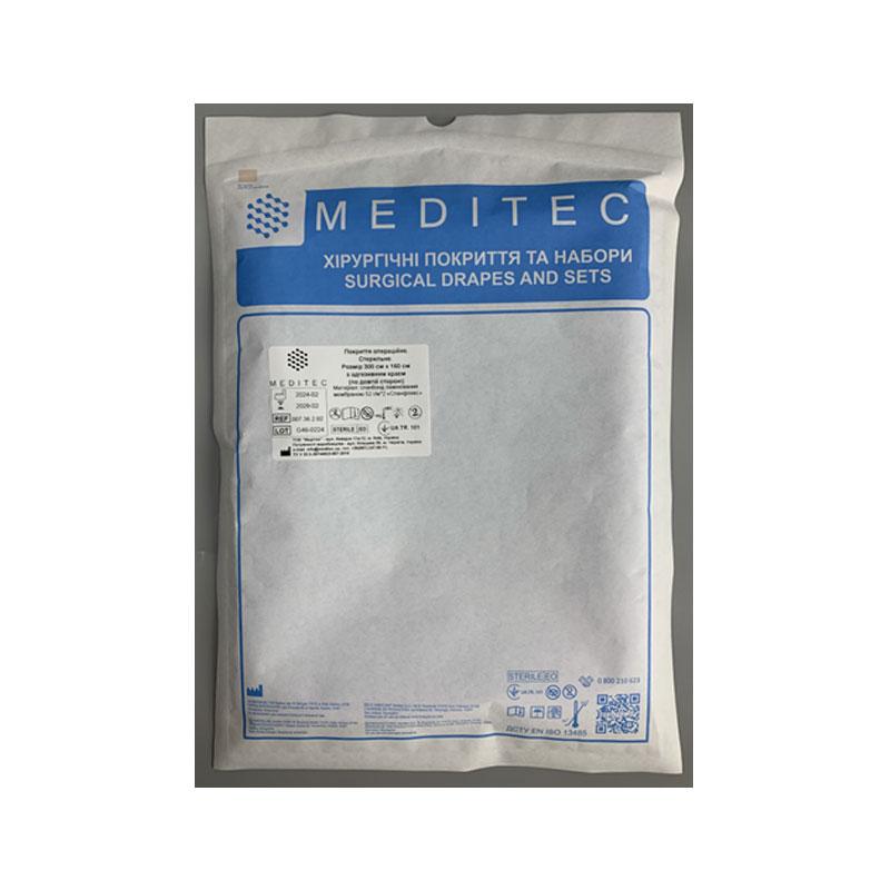 Покриття операційне «Meditec®». Стерильне. Розмір 300 см х 160 см з адгезивним краєм матеріал спанбонд ламінований мембраною 52 г/м*2 «Спанфлекс»